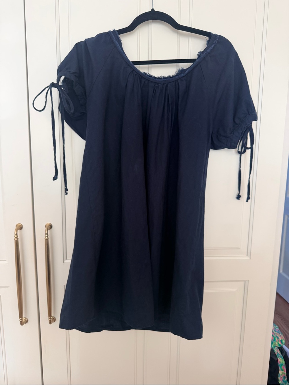 Together Navy Short Sleeve Tie-Detail Mini Dress